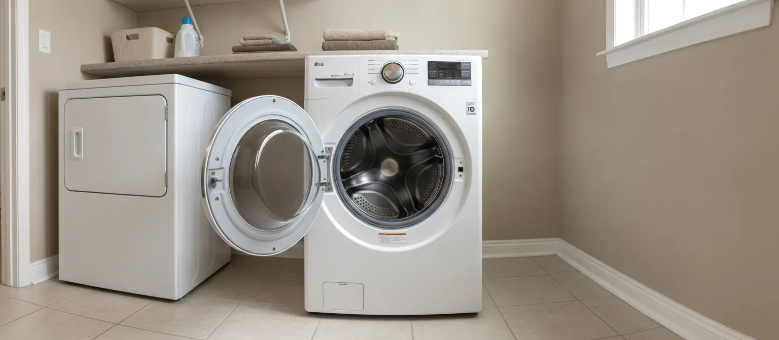Washing machine in a laundry room during diagnosis